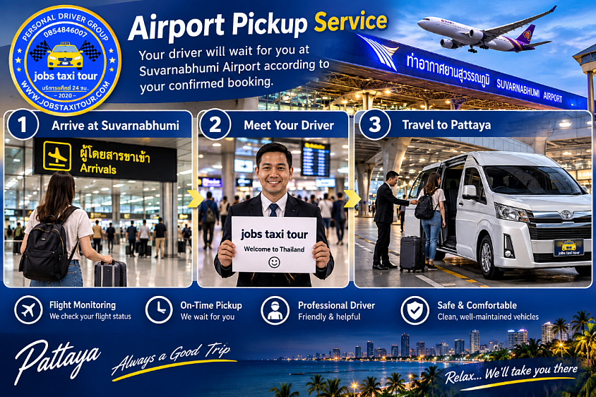 Private airport transfer vehicles from Suvarnabhumi Airport to Pattaya – Sedan, MPV and Van