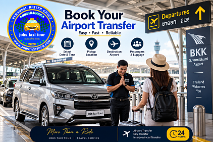 Book a private airport taxi transfer to Suvarnabhumi Airport (BKK) with professional driver service from Pattaya and other locations in Thailand.